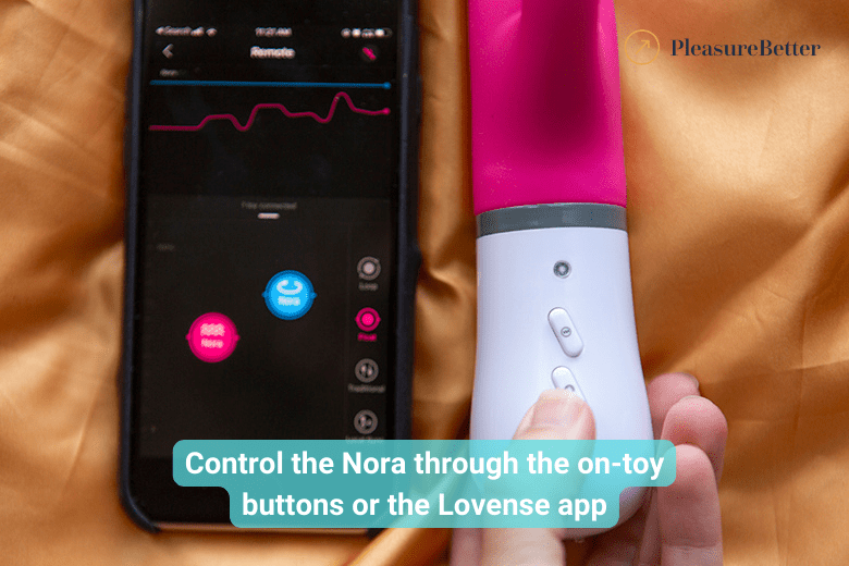 Closeup of Lovense Nora's buttons and Lovense app control