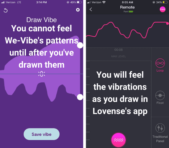 Creating vibration patterns in Lovense's app vs We-Vibe's