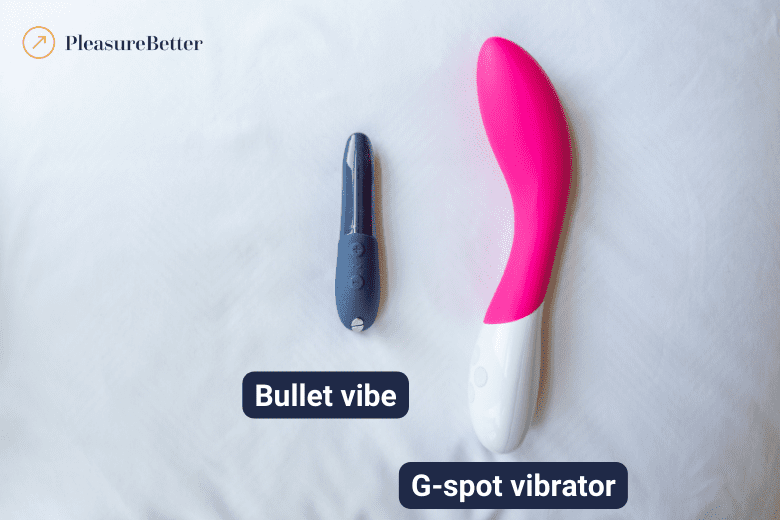 Long handheld toy compared to small bullet vibrator for use during sex