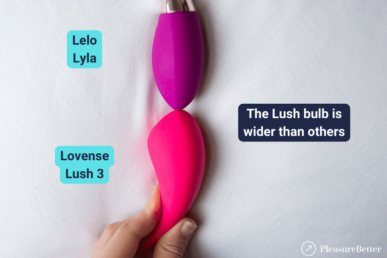 Lovense Lush 3 Next to Lelo Lyla 2 to visually compare their width