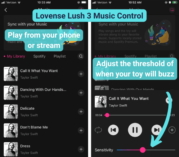 Lovense Lush Music Control Screens