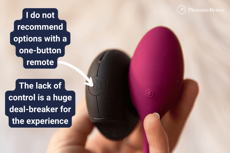 Mantric egg vibrator and its single-button remote control illustrating the lack of control these options provide