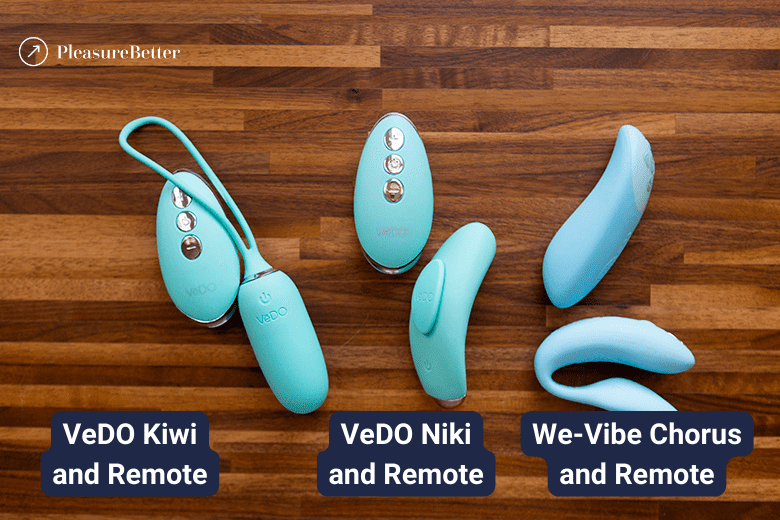 My favorite vibrators with a physical remote control. Left to right - VeDO Kiwi, VeDO Niki, We-Vibe Chorus