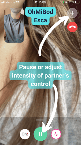 Pausing a partner's control during OhMiBod long-distance video call