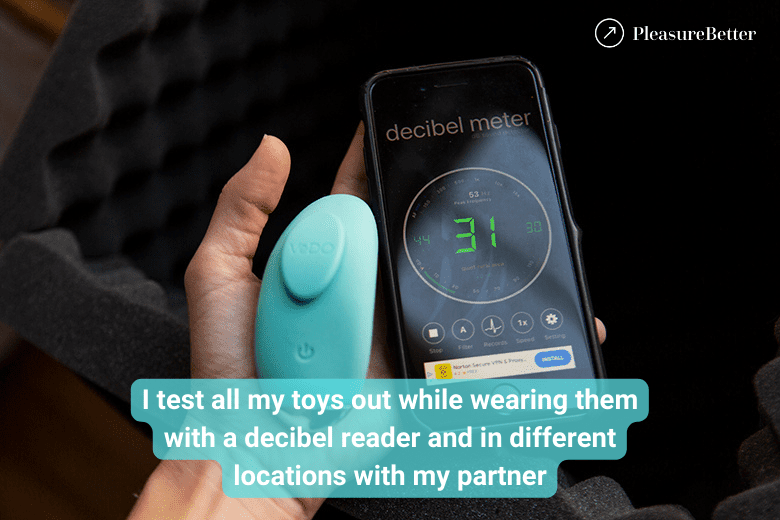 Remote control vibrator with decibel reader for testing noise level