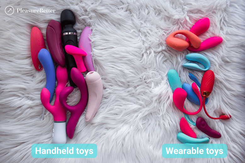 Remote control vibrators grouped into handheld and wearable vibrators