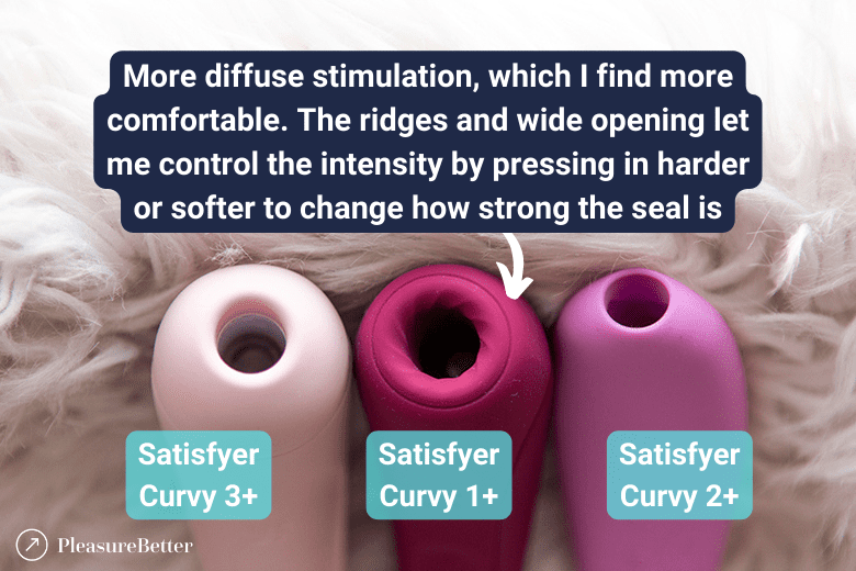 Satisfyer Curvy opening size compared - larger will feel more diffuse. Smaller will feel more intense