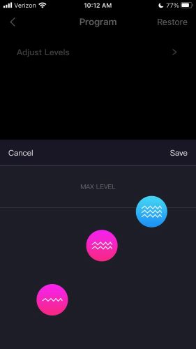 Screenshot adjusting the Lovense Domi 2 preset power levels
