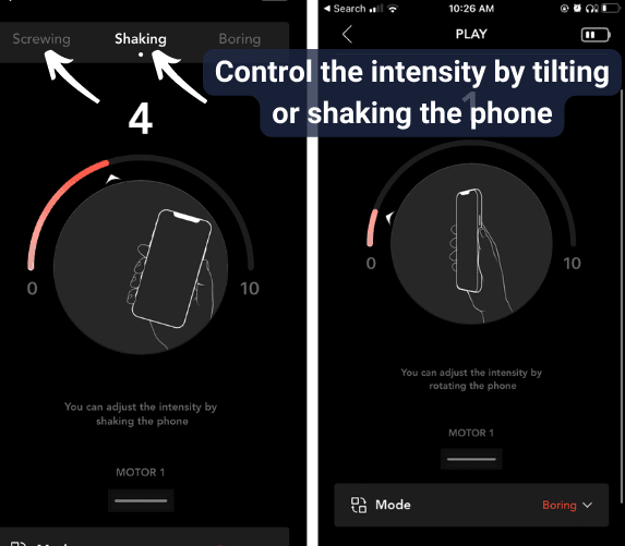 Screenshots of Lelo app showing SenseMotion control of the Lelo Ida Wave