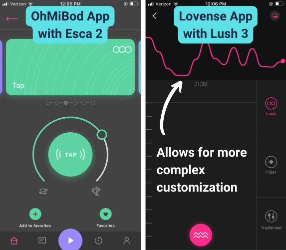 Side By Side View of Creating Patterns in Lovense vs OhMiBod Apps