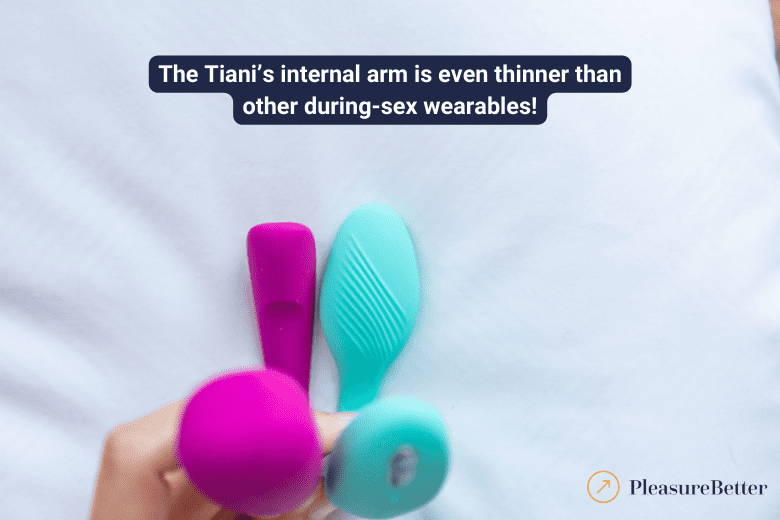 Lelo Tiani Thin Internal Arm Next To We-Vibe Sync's Wider Arm