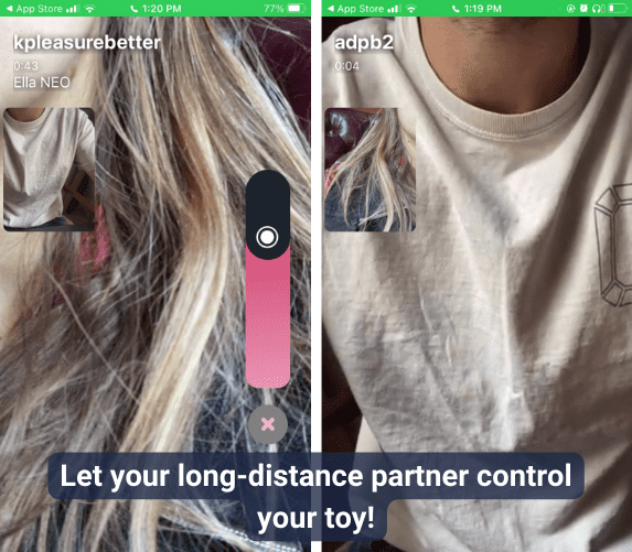 Screenshots of video chatting with a long-distance partner in the FeelConnect app