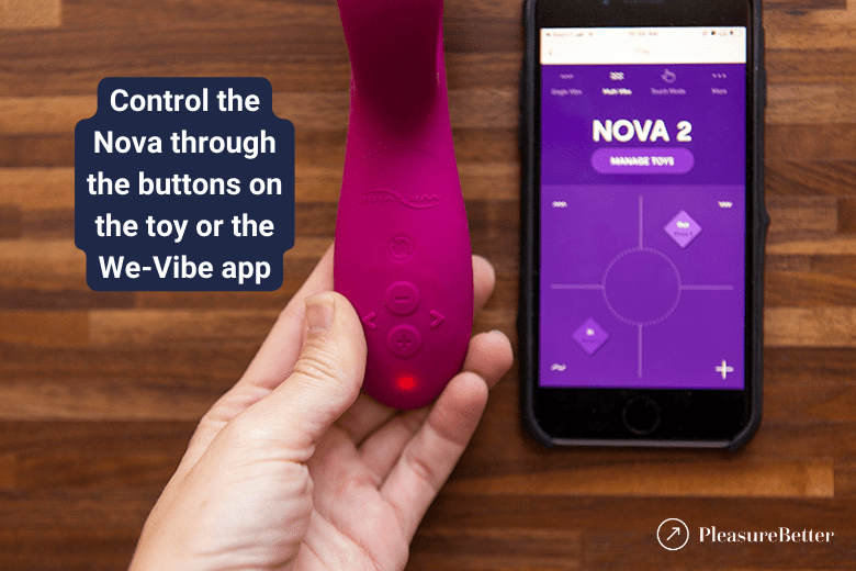 View of We-Vibe Nova 2 on-toy buttons and the We-Vibe app
